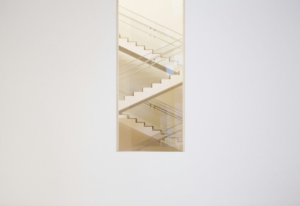 painting of stairs with white wooden frame